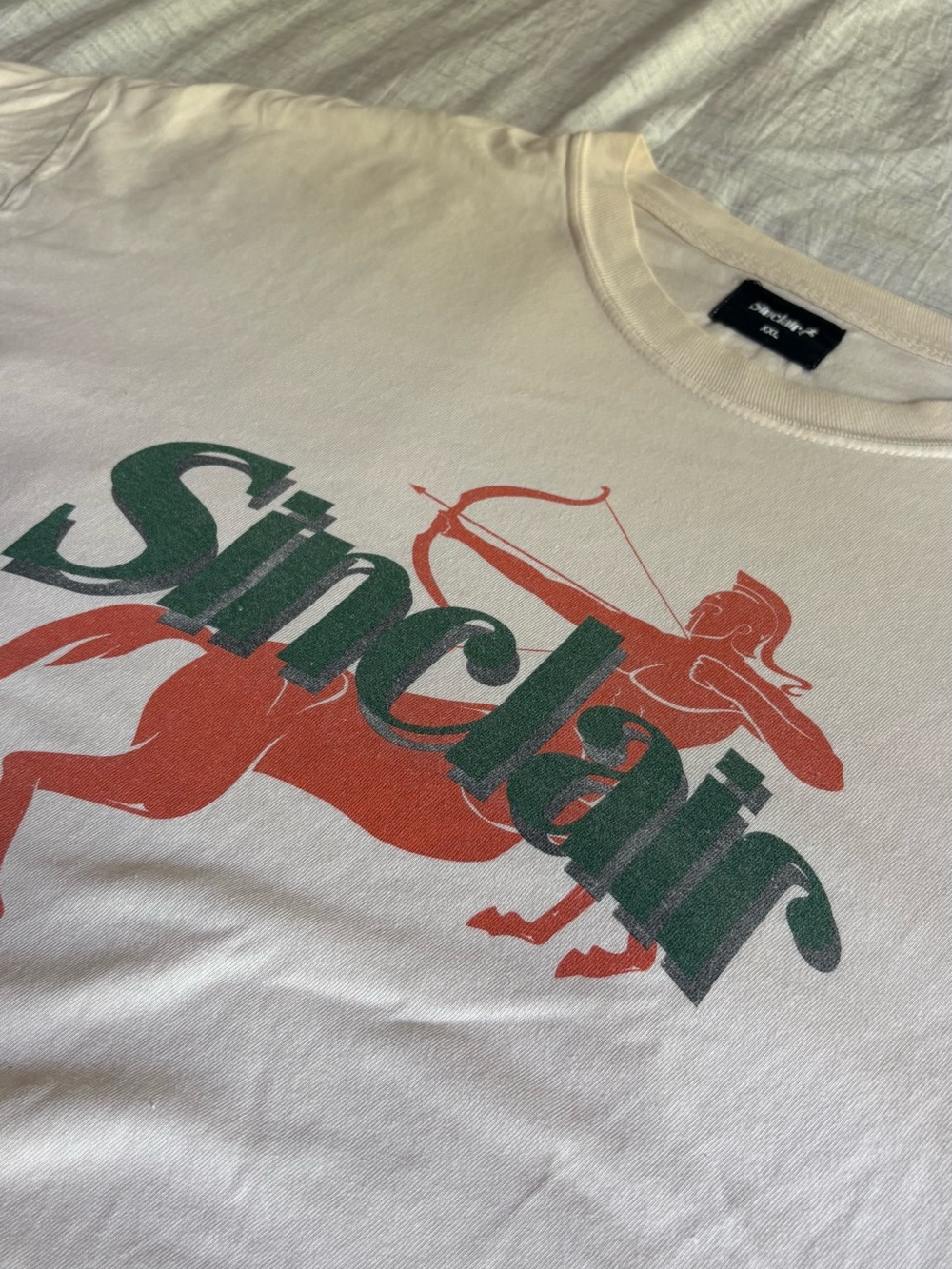 Sinclair Graphic Crew Neck T-Shirt — Cream with Green & Orange Print